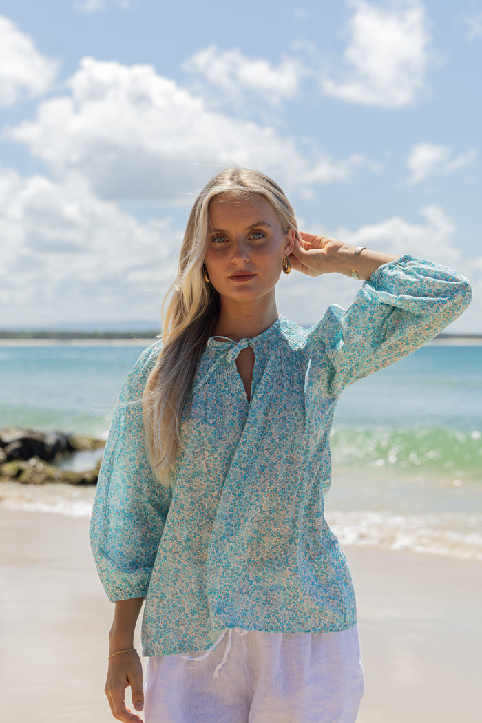 Mathilde Smock Blouse Fleur Sky