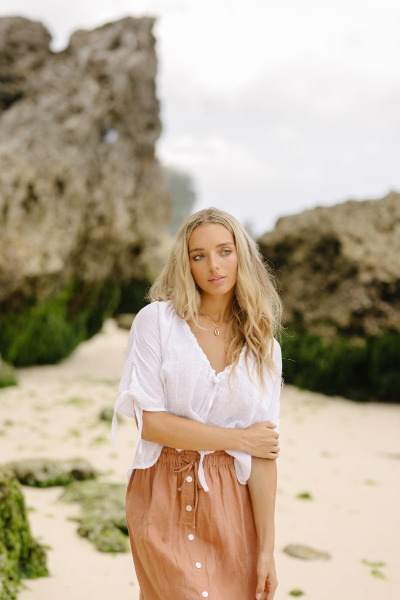 Isabella Linen Gauze Blouse - White