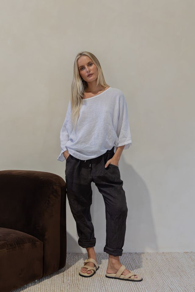 Elena Linen Pants Chocolate