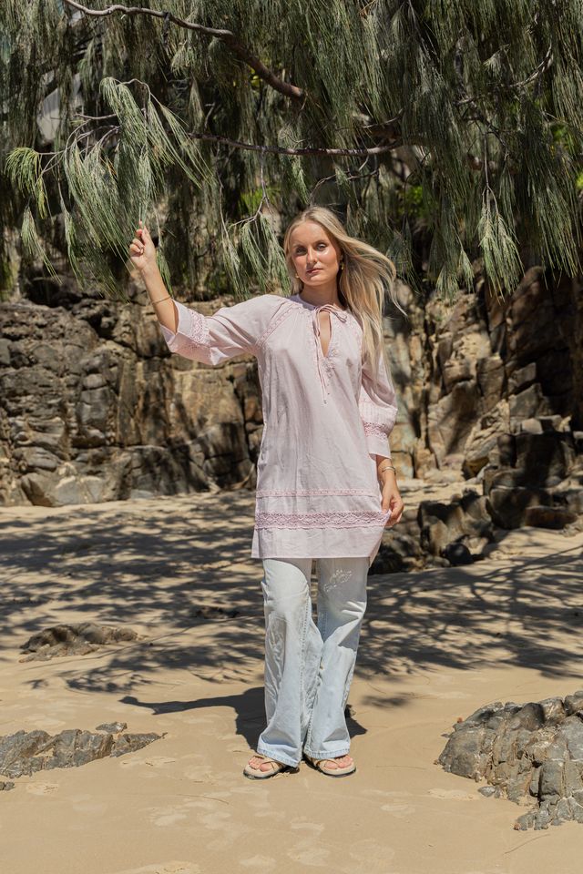 Lucian Embroidered Kaftan Rose