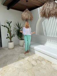 Elena Linen Pants Aqua
