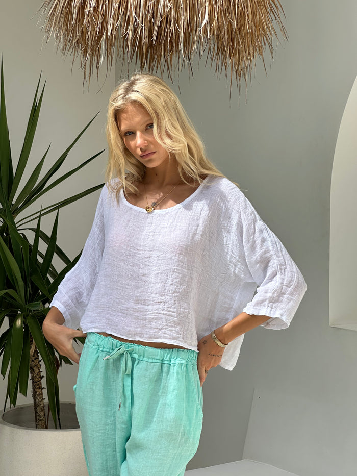 Elena Linen Pants Aqua