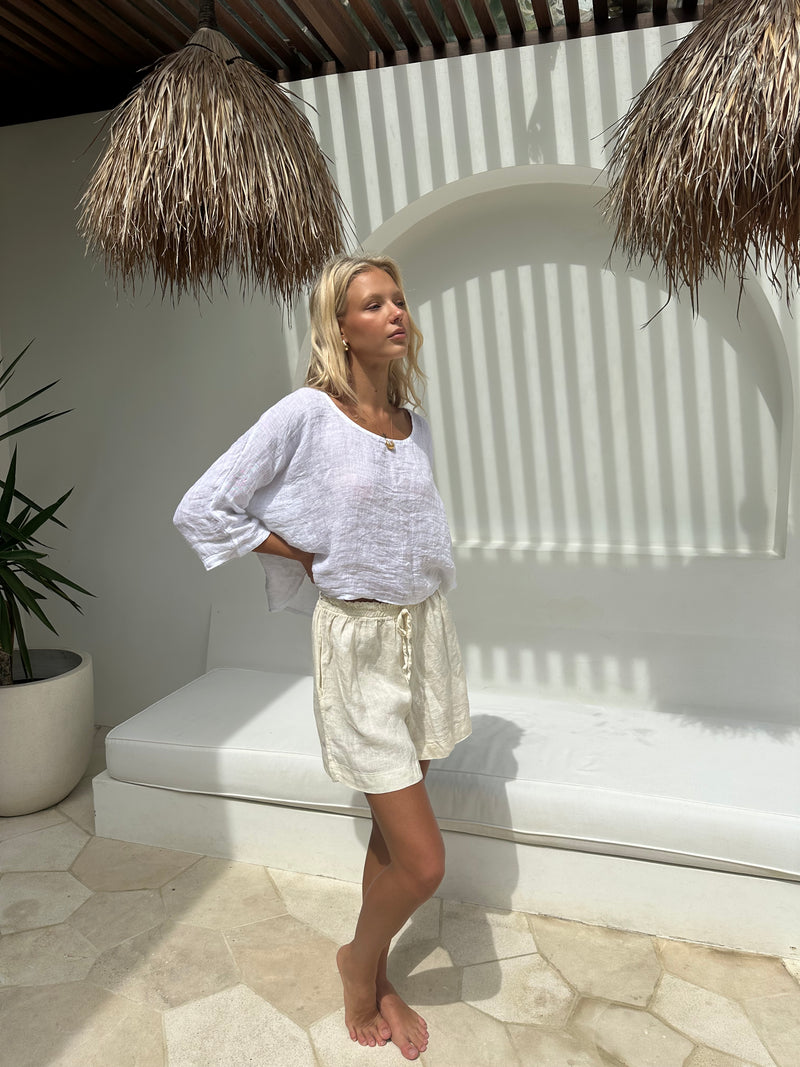 Aria Linen Top White
