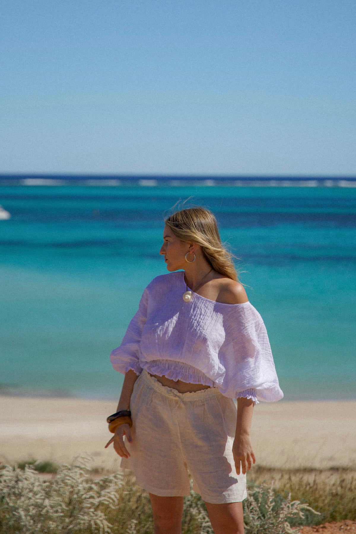 Lucinda Linen Gauze Top in White – another look (loosely shirred hemline)
