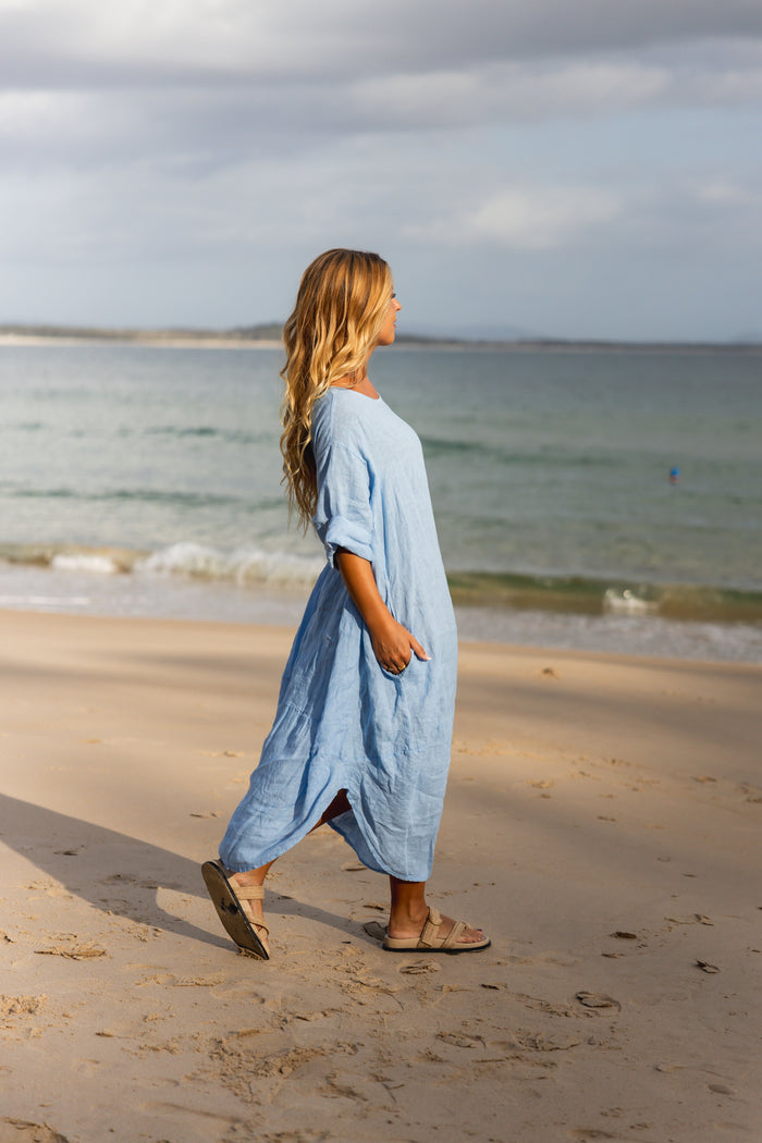 Amara Linen Dress Sky Blue