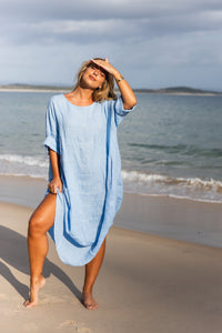 Amara Linen Dress Sky Blue