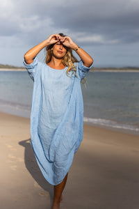 Amara Linen Dress Sky Blue