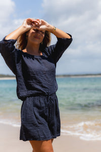 Aria Linen Top Navy