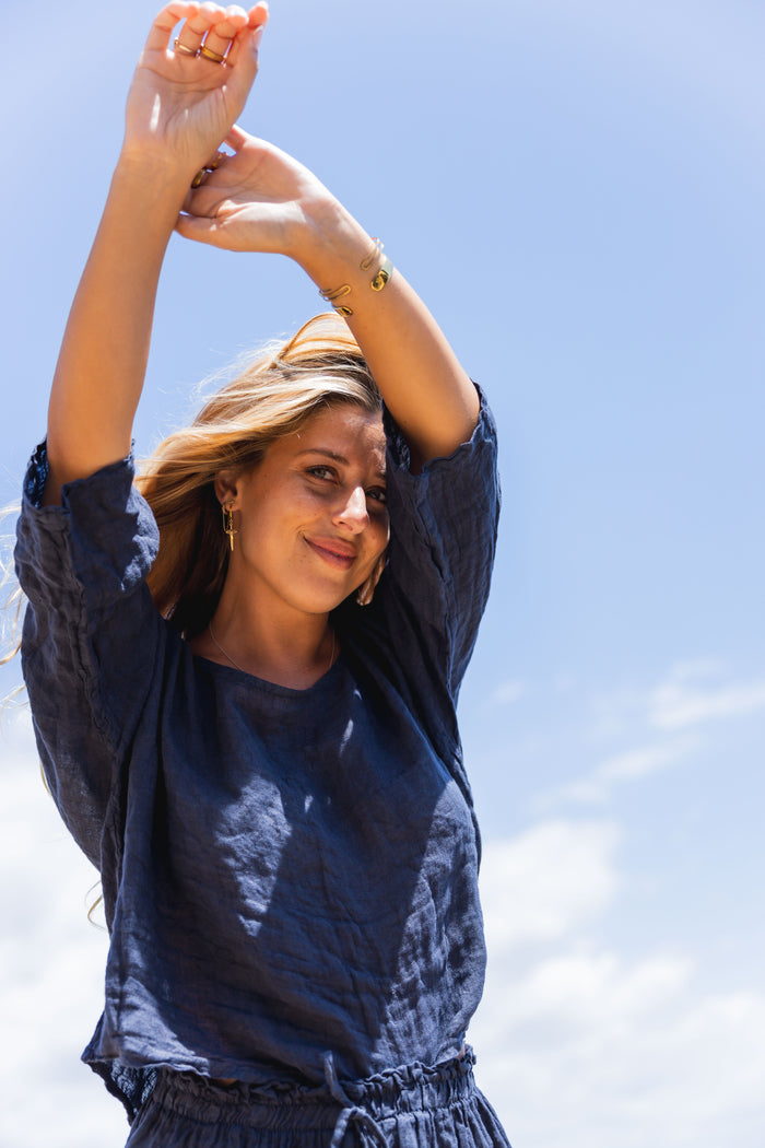 Aria Linen Top Navy