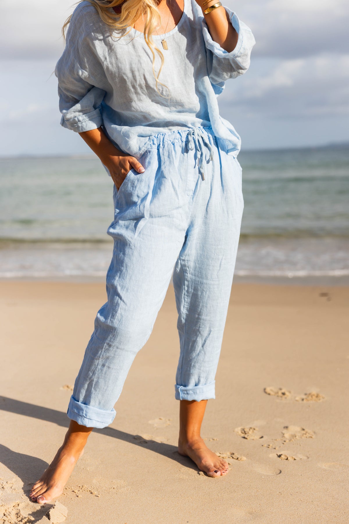 Elena Linen Pants Sky Blue