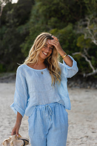 Aria Linen Top Sky Blue