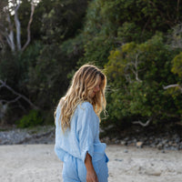Aria Linen Top Sky Blue