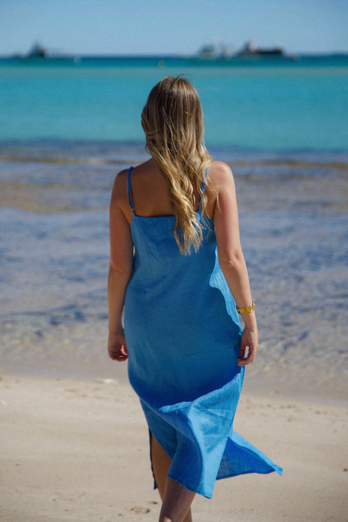 Ariel Linen Dress - Pacific Blue