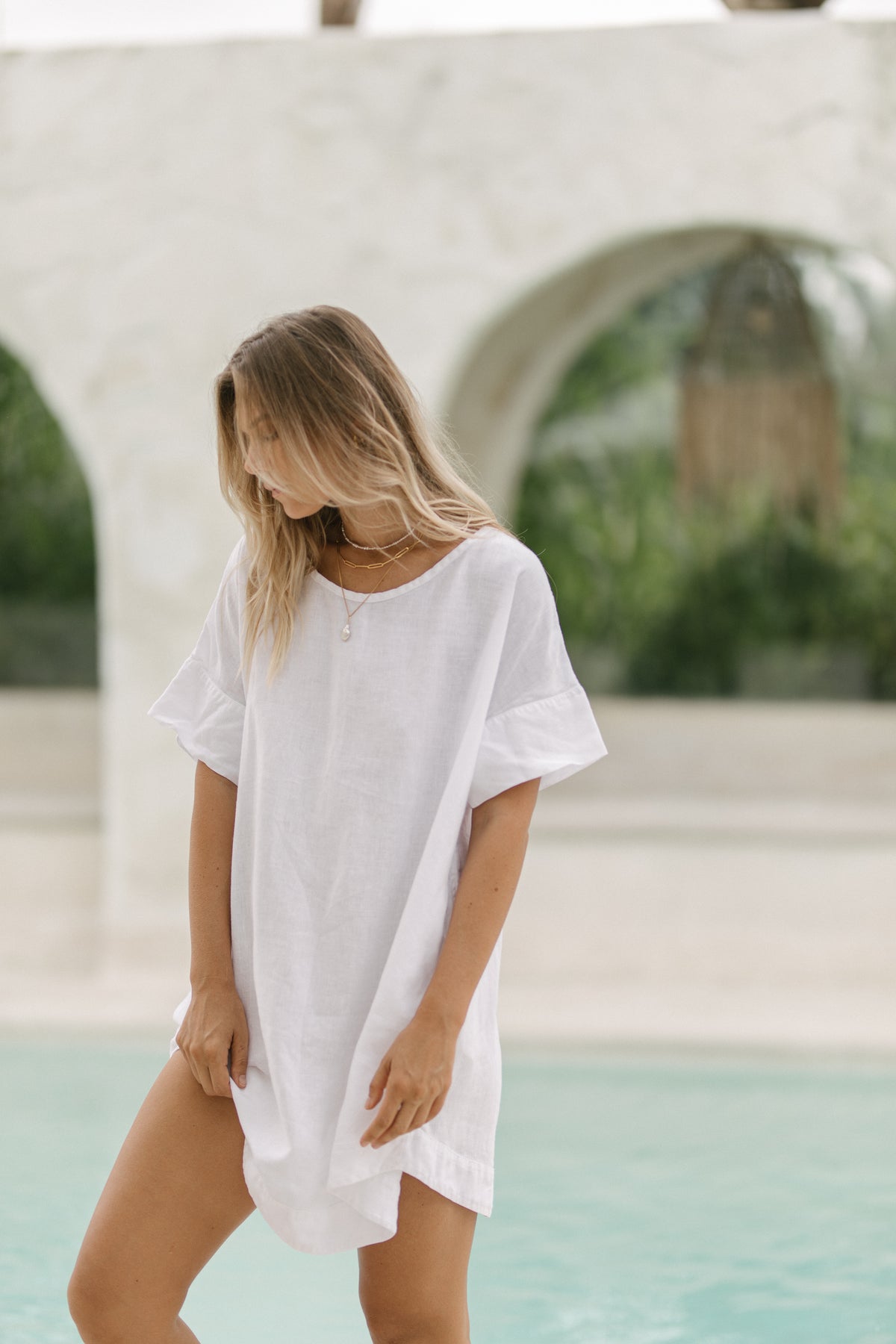 Samara Linen Shift Dress - White PREORDER
