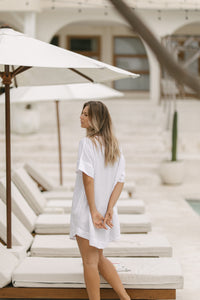 Samara Linen Shift Dress - White PREORDER