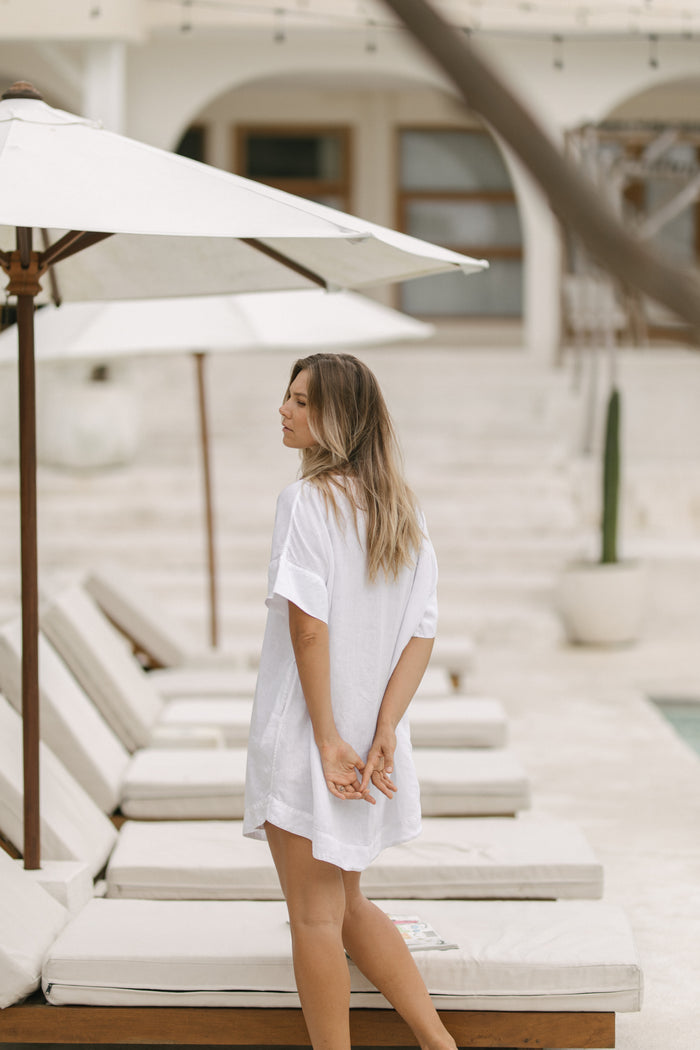 Samara Linen Shift Dress - White PREORDER