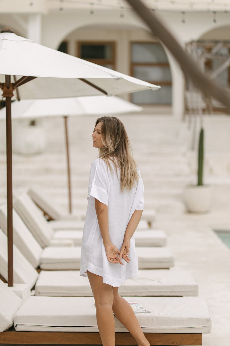 Samara Linen Shift Dress - White PREORDER
