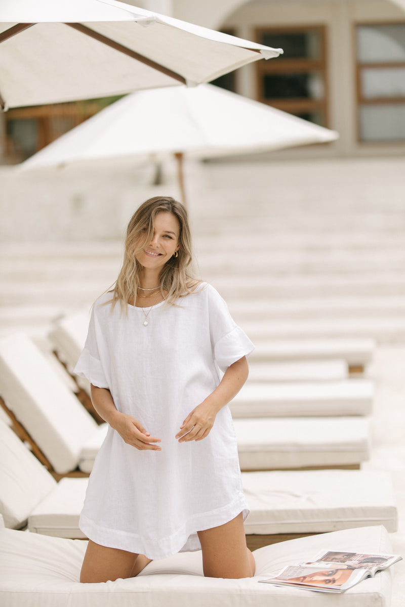 Samara Linen Shift Dress - White PREORDER