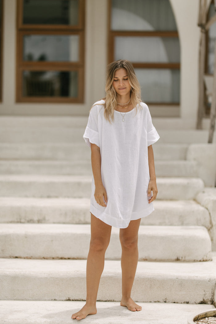 Samara Linen Shift Dress - White PREORDER