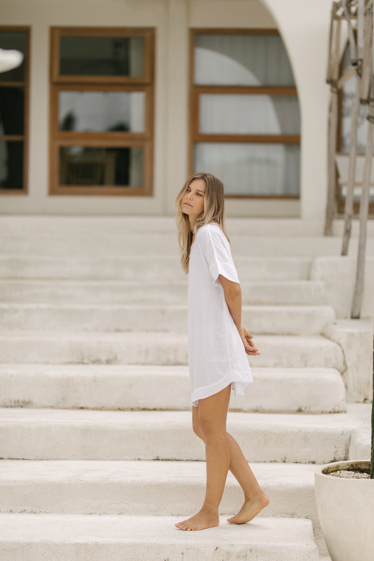 Samara Linen Shift Dress - White PREORDER